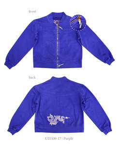 Unisex French Terry Hoodless Double Zip Jacket with Dragon - Chakura by Ku Ambiance
