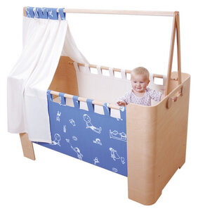 Babybett Beistellbett Kinderbett Schreibtisch Kombiwunder in Buche /Blau 4 in 1 - timkid