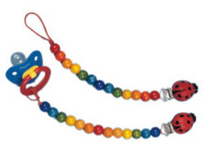 Bunte Schnullerkette aus Holz - Glückskäfer