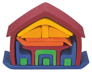 Spielhaus aus Holz, rot/blau - Glückskäfer