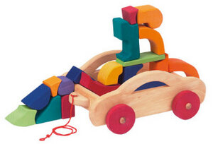 Ziehwagen mit Bauklötzen - Glückskäfer