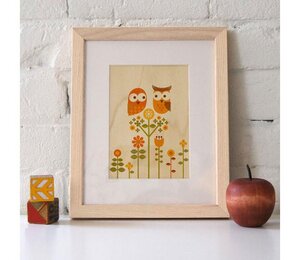 Holzdruck Owl Love Eulenliebe Bild - Petit Collage