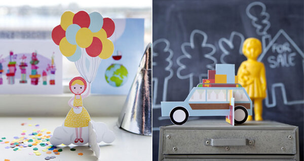 Pop-Out-Karte Luftballon Mädchen card A5 - Kidsonroof