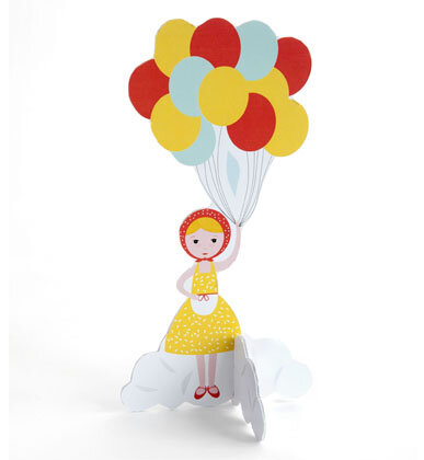 Pop-Out-Karte Luftballon Mädchen card A5 - Kidsonroof