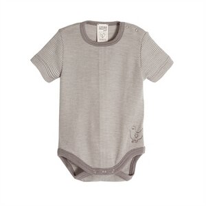Living Crafts Baby Body kurzarm aus Wolle/Seide, Farbe: braun gestreift - Living Crafts