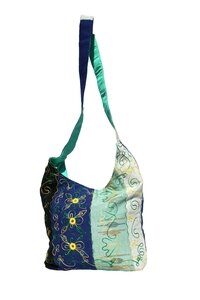 Umhängetasche, mit Längsstreifen + 3 Blumen 789-11 - Karma Fair Trade