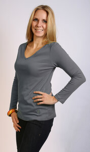 Langarmshirt V-Ausschnitt, graublau - Preciosa
