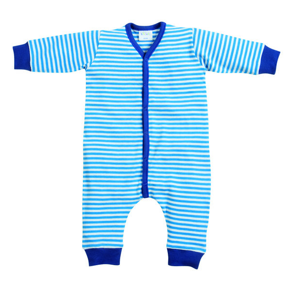 Babyoverall ohne Fuß blau-weiß  - biobaby