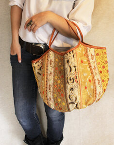 EDWIDGE Sommerbeutel aus Baumwolle und Jacquard mit Lederdetails - IPA-NIMA