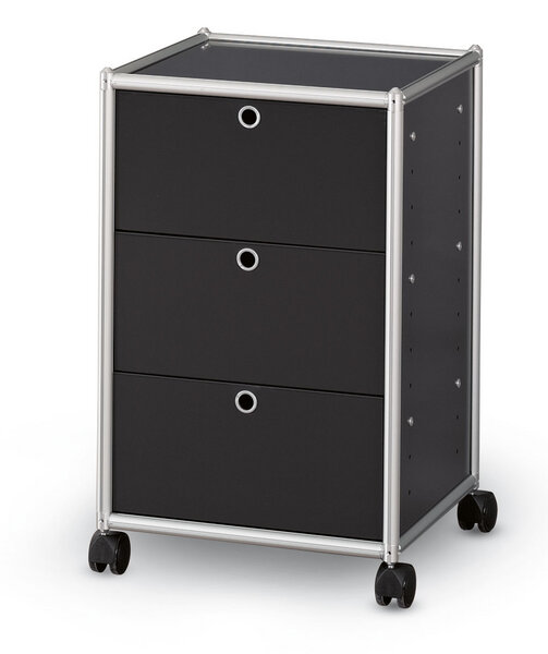 alu.tec Rollcontainer mit 3 Schubladen, schwarz - AMS Möbelmanufaktur