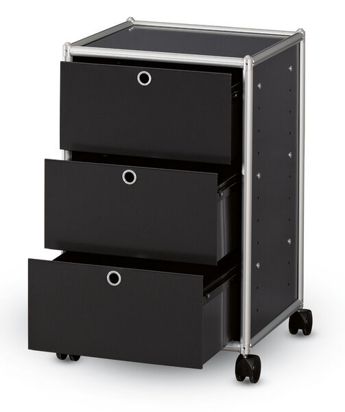 alu.tec Rollcontainer mit 3 Schubladen, schwarz - AMS Möbelmanufaktur
