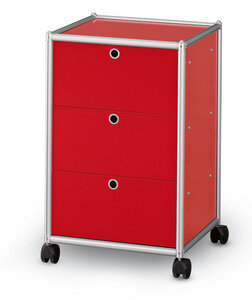 alu.tec Rollcontainer mit 3 Schubladen, rot - AMS Möbelmanufaktur