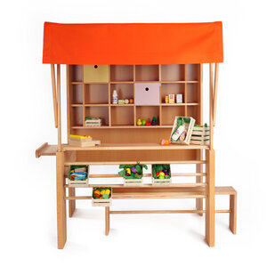 NATUREHOME Kaufladen, Handarbeit, Holz mit Bio Naturöl, zusammenklappbar, orange - NATUREHOME