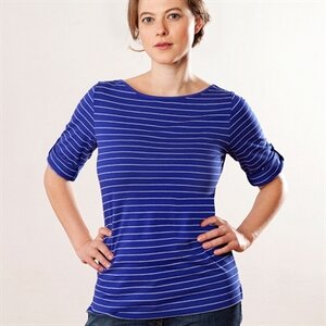 Streifen-Shirt, blau/natur 63818 mit 3/4 Arm Biobaumwolle - Living Crafts