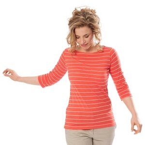 Streifen-Shirt, coral/natur 63818 mit 3/4 Arm Biobaumwolle - Living Crafts