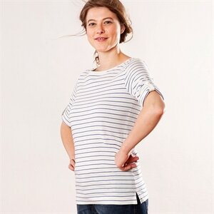 Streifen-Shirt, natur/ blau 63818 mit 3/4 Arm Biobaumwolle - Living Crafts