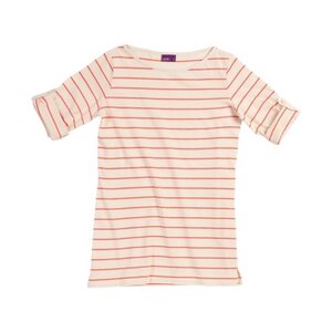 Streifen-Shirt, natur/coral  63818 mit 3/4 Arm Biobaumwolle - Living Crafts