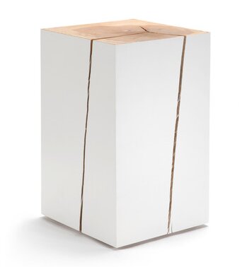 Massiver Design Holzhocker, Erle edel-weiß lackiert - NATUREHOME