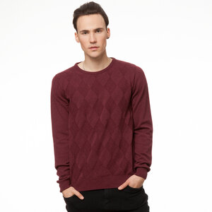 THOKKTHOKK Karo Stickpullover dunkelrot - THOKKTHOKK