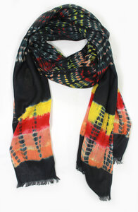 Tuch 'Batik in SCHWARZ-ORANGE-GELB-PINK' - fair produziert, per Hand hergestellt - Majana